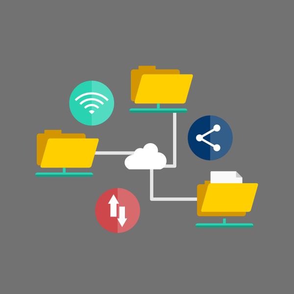 Illustration représentant un ensemble de dossiers connectés par le cloud
